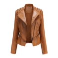 thumbnail image 4 of Nuevo en 2023 Chaqueta de cuero sintético de PU para mujer de invierno con cremallera y remaches, abrigos y chaquetas de moda para motocicleta, primavera y otoño para mujer, 4 of 5