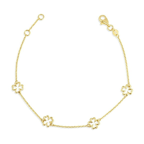 14K Yellow Gold 4 Leaf Clover Lucky Charm Bracelet 7"