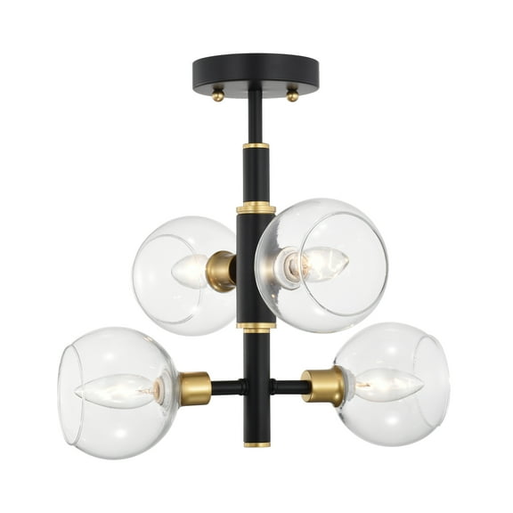 Silvia 15 in. 4-Light Indoor Matte Black and Gold Finish Semi-Flush Mount Ceiling Light with Light Kit