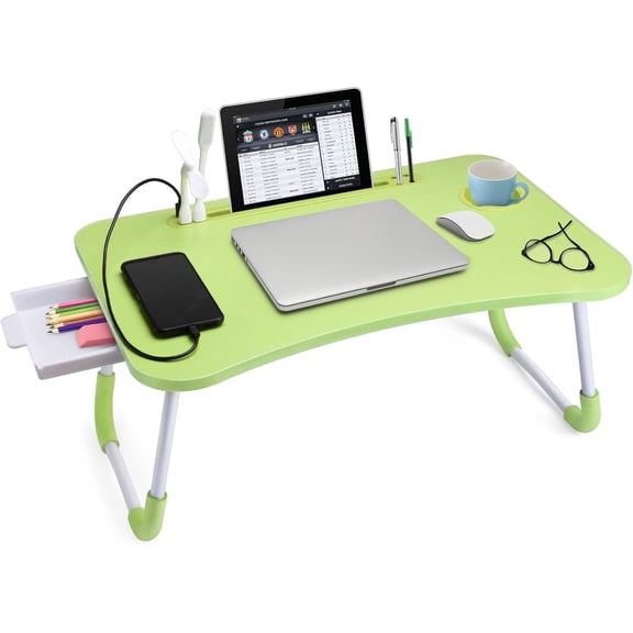 Lap Desk with Tablet Slot, Foldable Laptop Table with Storage Drawer for Bed,Portable Bed Desk for Laptop, Computer Tray with Cup Holder Notebook Stand Reading Holder for Couch Floor,