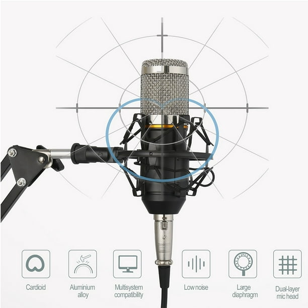 Kit micro USB: microphone condensateur, bras ciseaux réglable - Voix studio  clear