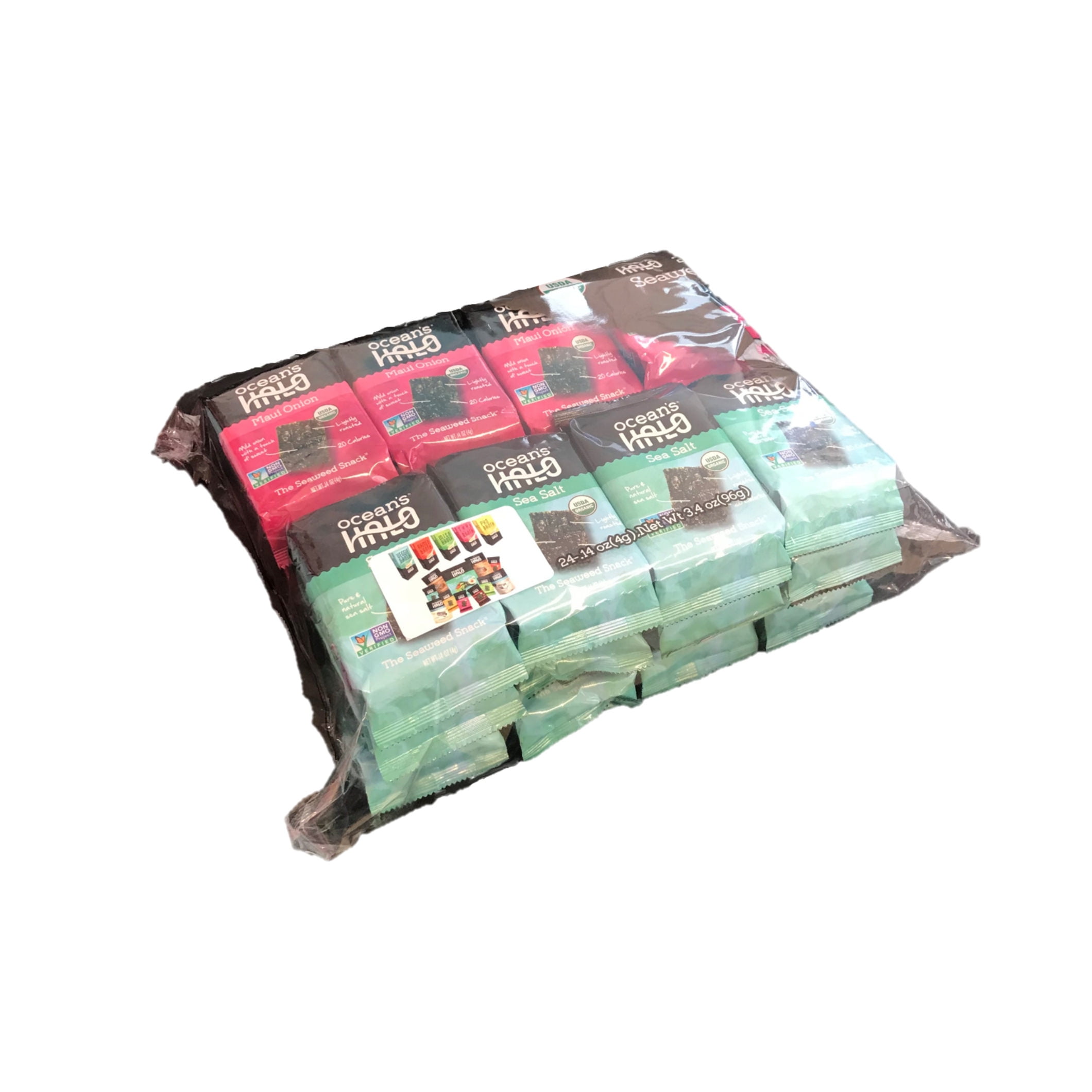 Ocean's Halo Organic Seaweed Snack 24 Unit Variety Pack - Sea Salt 0.14oz, 12 Unit and Maui Onion 0.14oz, 12 Unit