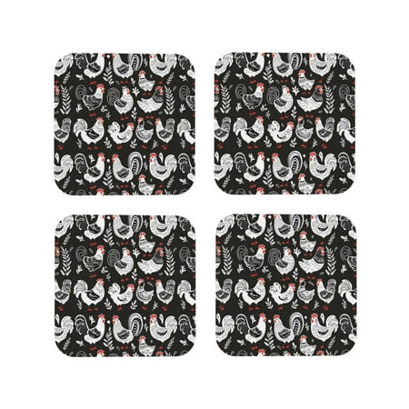 

Fuzoiu Laying Hens And Roosters Print Leather Coasters Set Drink Coasters Set of 4 for Tabletop Protection Durable PVC Coasters Home Décor and Housewarming Gift-Square
