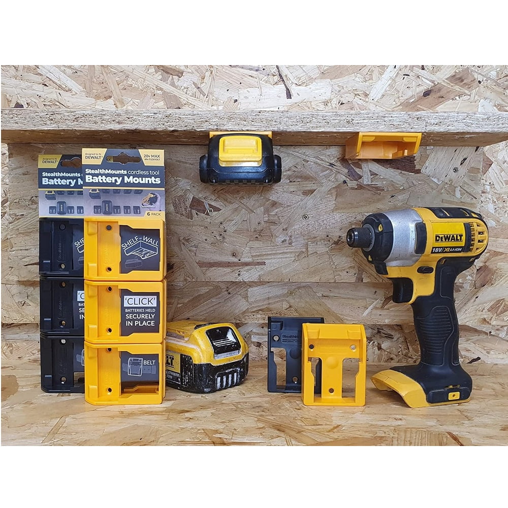 StealthMounts 20V DeWalt Battery Holder 6 Pack of DeWalt Battery Mount | DeWalt Battery Storage | DeWalt Battery Accessories | DeWalt Battery Holder Wall Mount | DeWalt 20V Battery Holder