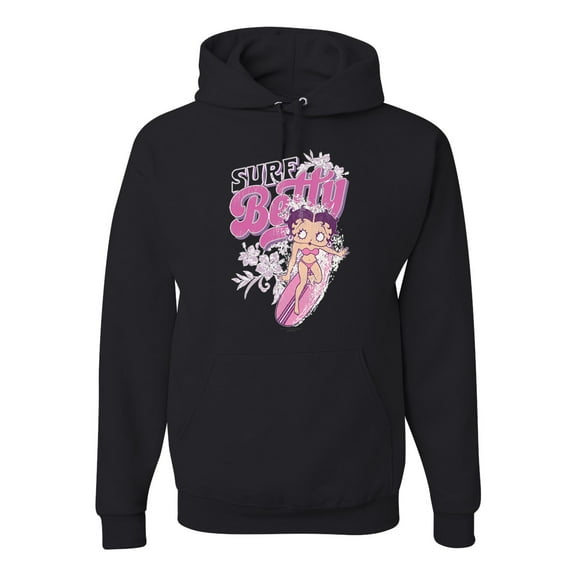 Wild Bobby, Shore Surfer Betty Boop Betty Boop Unisex Hoodie Sweatshirt, Black, Small