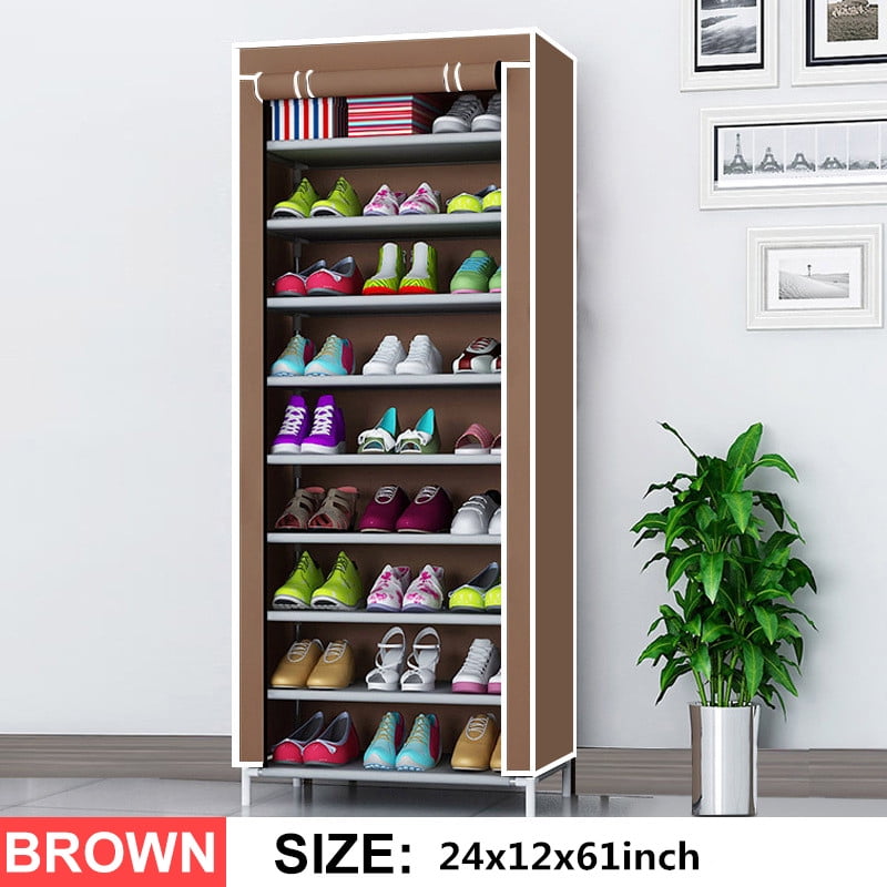 Nowornever 10 Tiers Non Woven Fabric Shoe Rack With Dustproof Cover Closet Shoe Storage Cabinet Organizer Walmart Com Walmart Com