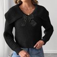 thumbnail image 6 of Cute Sweaters for Women Teen Girls with Bowknot Lapel/High Neck Long Sleeve Knitted Crop Plain Pullover Winter Tops (L, Black), 6 of 6