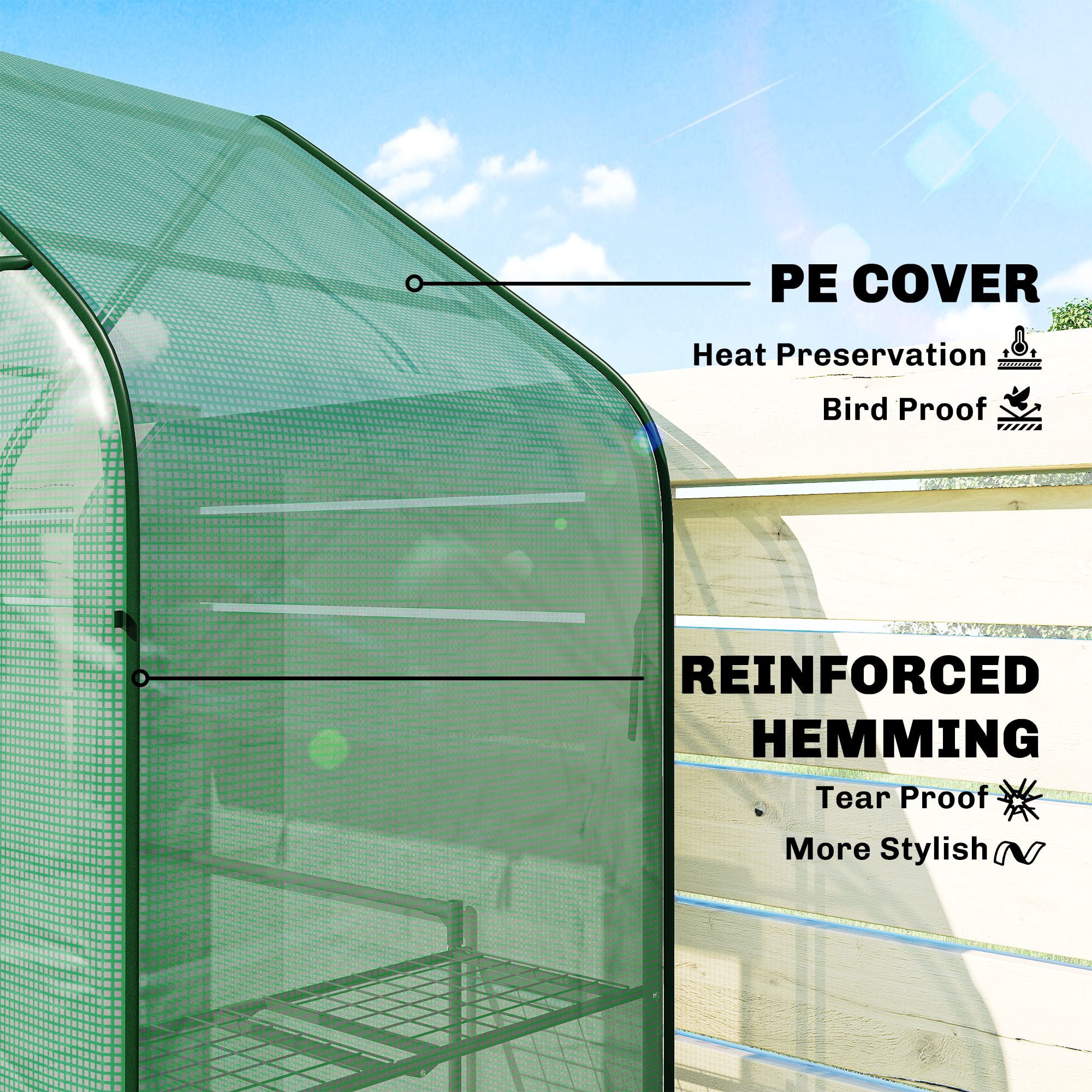 Outsunny Portable Walk-In Greenhouse with 6 Shelves, UV-Resistant PE Cover & Steel Frame, 56.3"W x 74"H Outdoor Garden Greenhouse for Seedlings and Flowers, Green