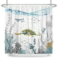 thumbnail image 5 of Mizhona Nautical Sea Turtle Shower Curtain Ocean Coastal Theme with Corals Bathroom Curtain Decor 72"X72", 5 of 5