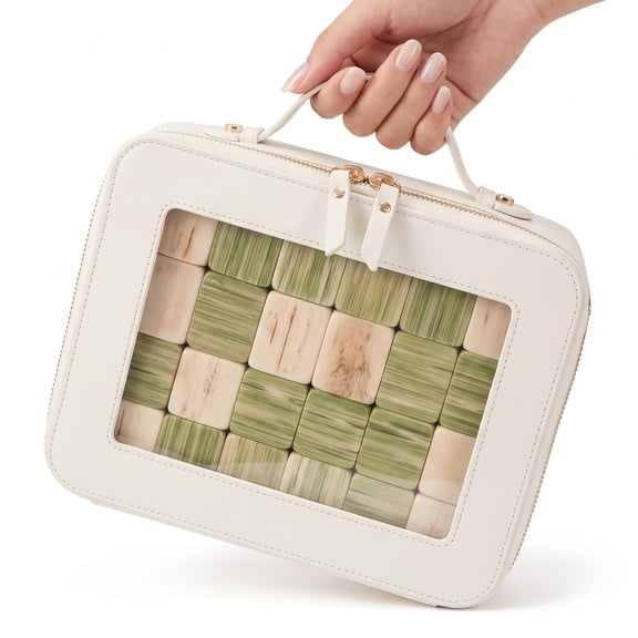 Mahjong Tile Bag with Clear Display Window American Mahjong Tiles Case Storage Bag with Zipper Simple to Store After Game Session White