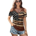 thumbnail image 2 of POLERO Womens Short Sleeve Shirt Retro USA Flag Print Cold Shoulder Tees Cut Out Design Tshirt Tops Soft Sexy for Casual Beach Vacation Tunic Lightweight S, 2 of 8