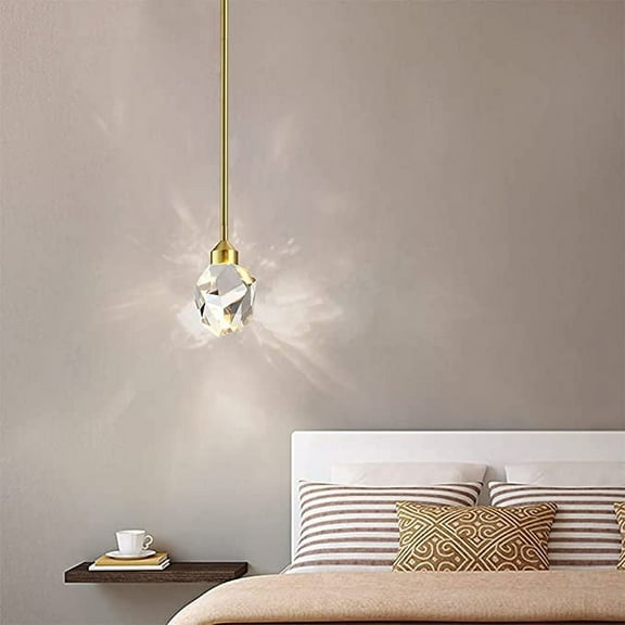 Crystal Integrated LED Pendant,1-Light Hanging Light in Gold Brushed Brass Finish 5W,Single Pendant Light for Kitchen Bedroom Bar