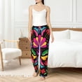 thumbnail image 4 of Salouo Colorful Floral Embroidery Mexican Print Women's Pajama Pants Casual Loose Sweatpants PJs Flowy Pants Drawstring Palazzo for Women Wide Leg Pants Lounge Pajama -Small, 4 of 8