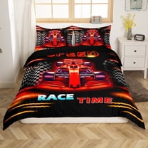 Manfei Kids Teens Adults Sport Racing Car 3pcs Duvet Cover King,Minimalist Geometric Plaid Ultra Soft Bedding King Size,Red Yellow Microfiber Comforter Cover King(No Comforter)