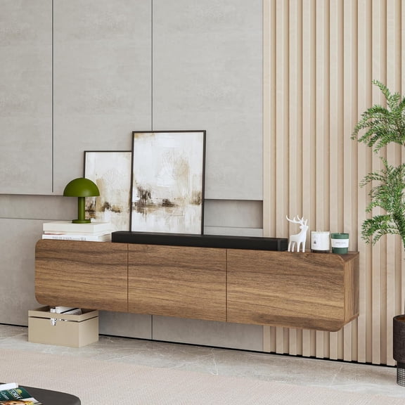 Modern Floating TV Stand - Wall Mounted Entertainment Center for 80" TV - Oak TV Stands for Living Room/Bedroom