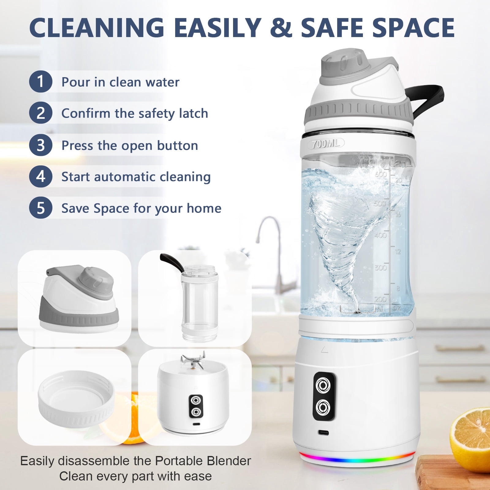 Portable Blender,Fimilo Personal Blender 240 Watt for Shakes and Smoothies with 6 Metal Blades, 24 oz Mini Blender Cup with Travel Lid and USB Rechargeable for Office, Gym, Kitchen (Gray)