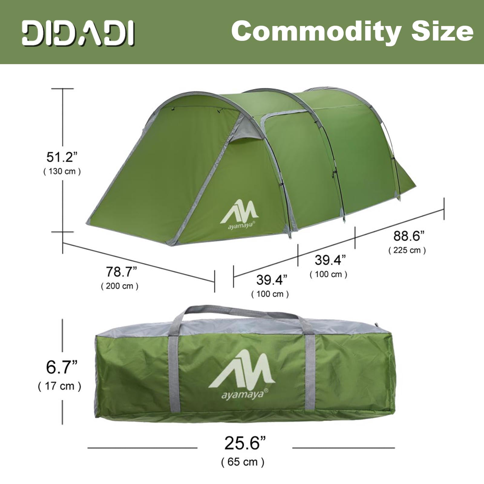 Camping Tents for 3 People, DIDADI Waterproof Tunnel Tent ,2 Room Design - Detachable Bedroom & Vestibule with Footprint,Easy Set Up & Pop Up HikingTent for Survival Hiking Backpacking