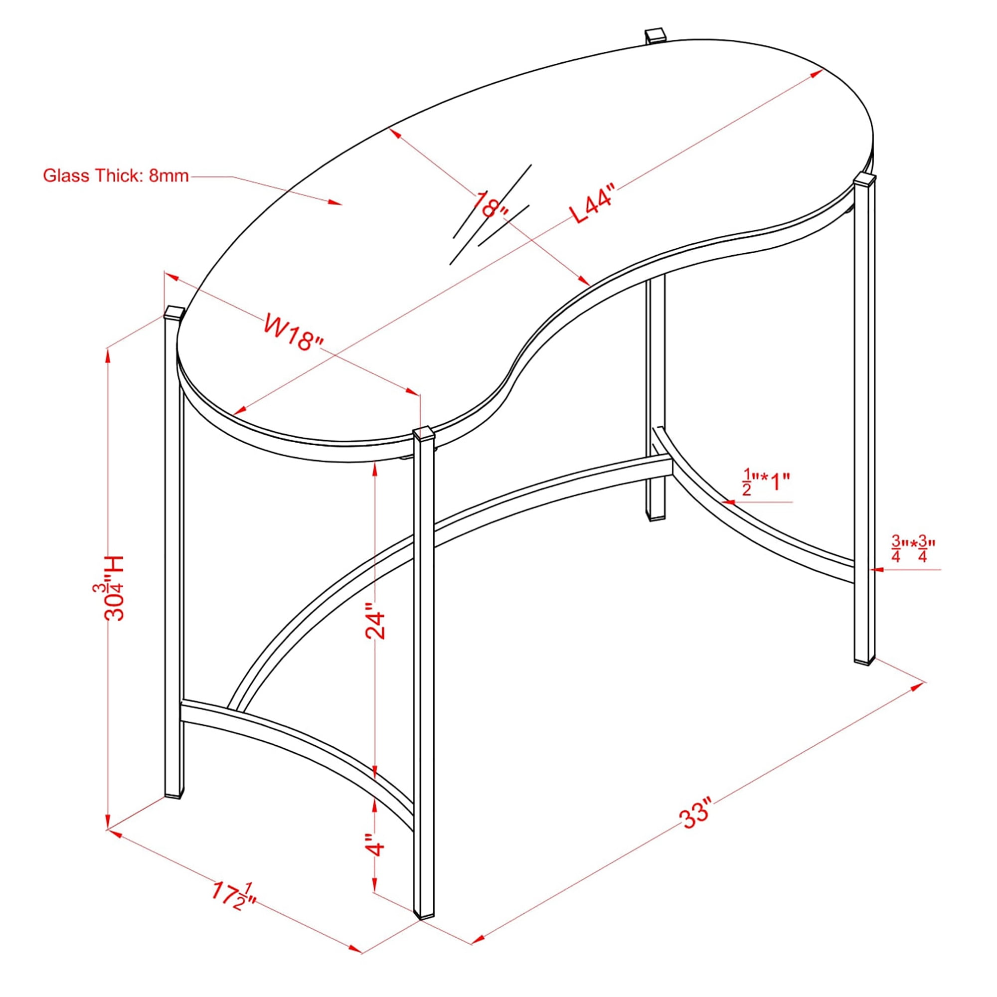 Furniture of America Harper Glass Top Desk with Metal Frame, Gold