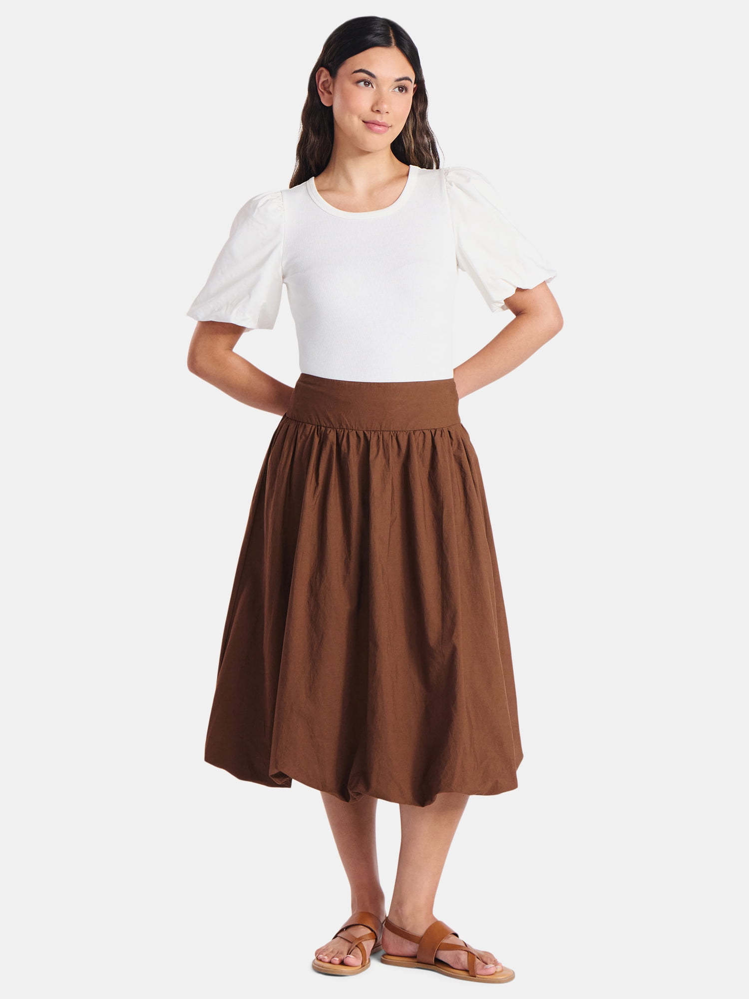 Time and Tru Women's Bubble Hem Midi Skirt, Sizes XS-XXXL