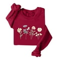 thumbnail image 2 of successthop Womens Crewneck Sweatshirt Oversized Long Sleeve Sweater No Hood Pullover Tops Floral Casual Clothes Red XL, 2 of 4