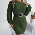 thumbnail image 6 of MDUKONU Women's Knit Dress with Belted Waist Long Sleeve Round Neck Casual Tunic Sweater Midi Suitable for Daily Green S, 6 of 8