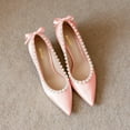 thumbnail image 3 of XYD Women Pearl Pumps Thin Mid Heels Elegant Pointed Toe Back Ribbon Bowknot Bridal Evening Shoes Size 9 Pink, 3 of 4