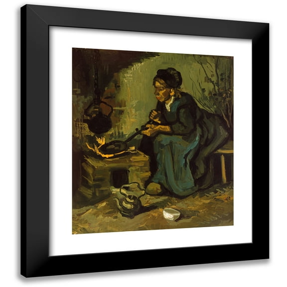 Vincent van Gogh 12x14 Black Modern Framed Museum Art Print Titled - Peasant Woman Cooking by a Fireplace (1885)