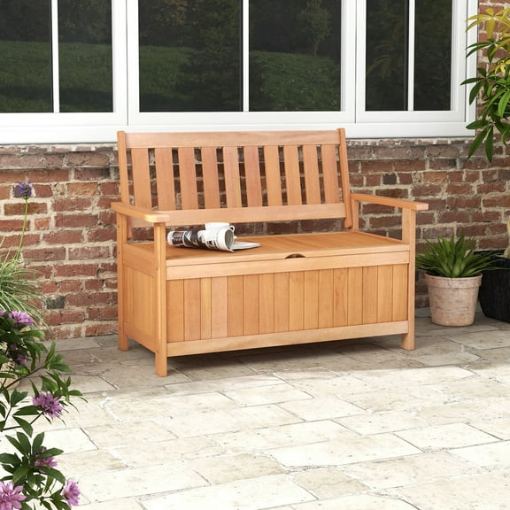 Amijoy 48 Inch Patio Storage Bench, Hardwood Storage Loveseat w/ 34.2 Gal Inner Space