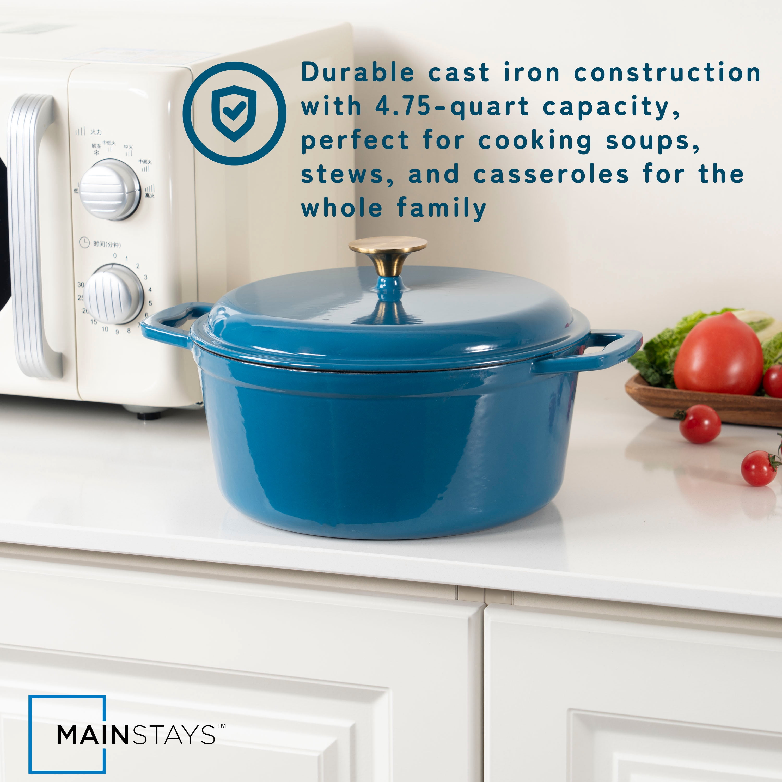 Mainstays Non-Stick Enameled Cast Iron 4.75QT Dutch Oven, Blue - 1 Pack