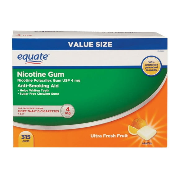 Equate Nicotine Gum, Fruit, 4mg