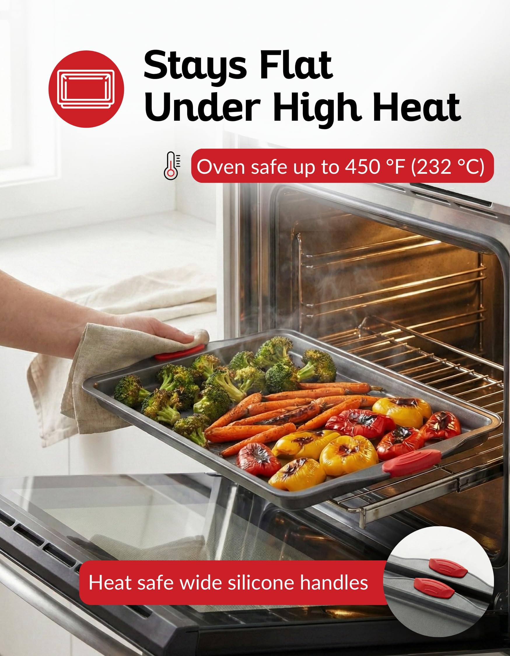 Nonstick Baking Sheet Pans - Set Of 3  Heavy-gauge Carbon Steel Warp Dent And Rust-resistant Gourmet Rimmed Half Cookie Trays For Exceptional Performance