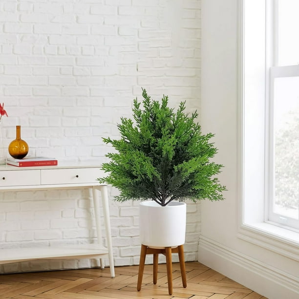 Arbustos artificiales de esquejes de árbol de Navidad con clavos pulidos | Plantas verdes realistas simuladas de 45 cm | Arbustos decorativos de plástico duradero para exteriores e interiores, para