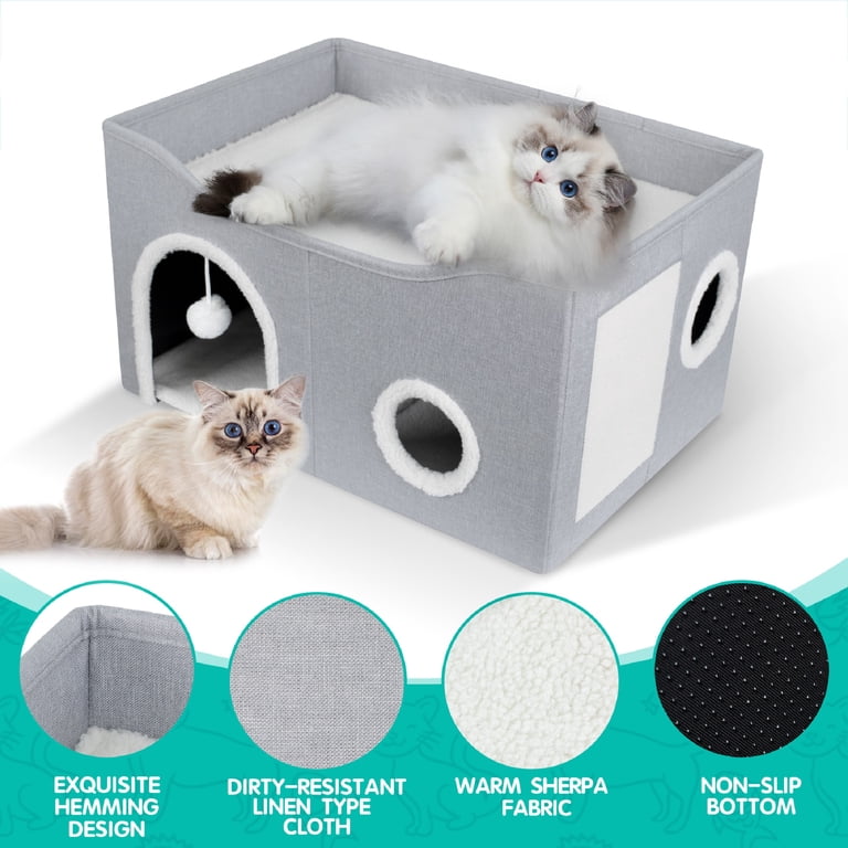 Large Foldable Cat Cave Bed with Scratch Pad and Plush Ball photo 3