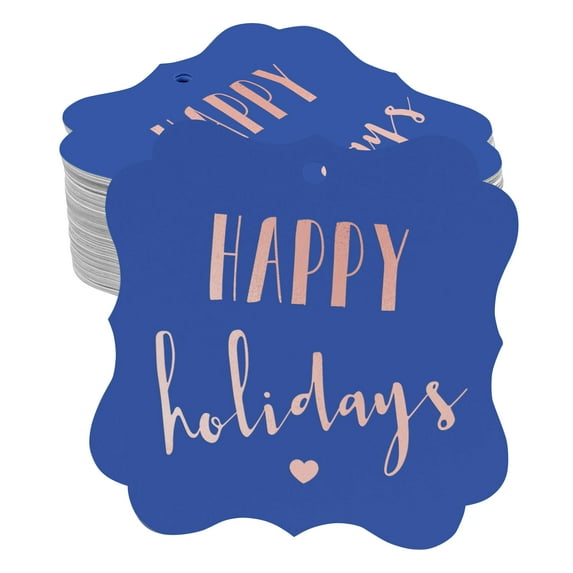 Inkdotpot Hang Tags Happy Holiday Favor Bracket Shape Gift Tags Real Rose Gold Foil Bonbonniere Tag Pack Of 100