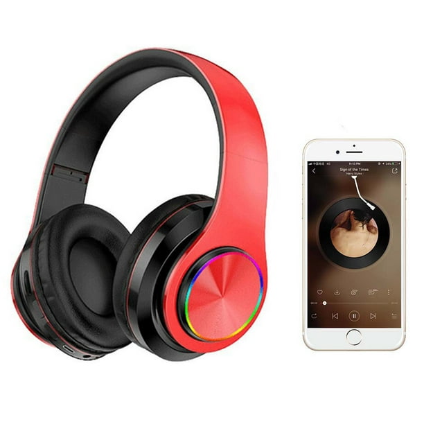 Casque Bluetooth Sans Fil sur Oreille, Écouteurs avec Micro Pliable pour Tv  / Pc / Téléphone Portable Rouge Noir 