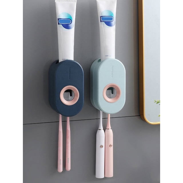 Toothpaste Dispenser Automatic Toothpaste Squeezer Bathroom Wall Mounted Toothbrush Holder Hanger Pink