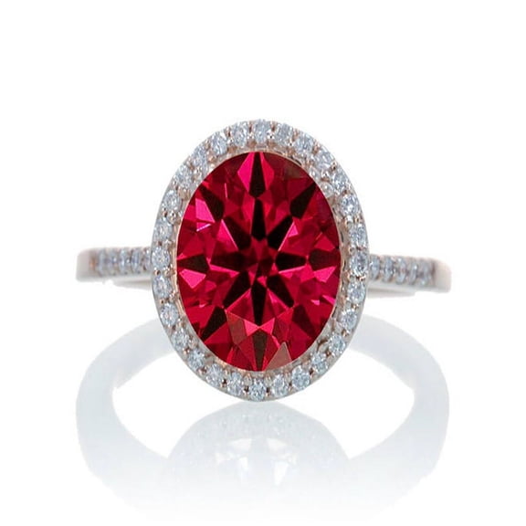 1.5 Carat Huge Ruby and Diamond Halo Classic Engagement Ring on 10k Rose Gold