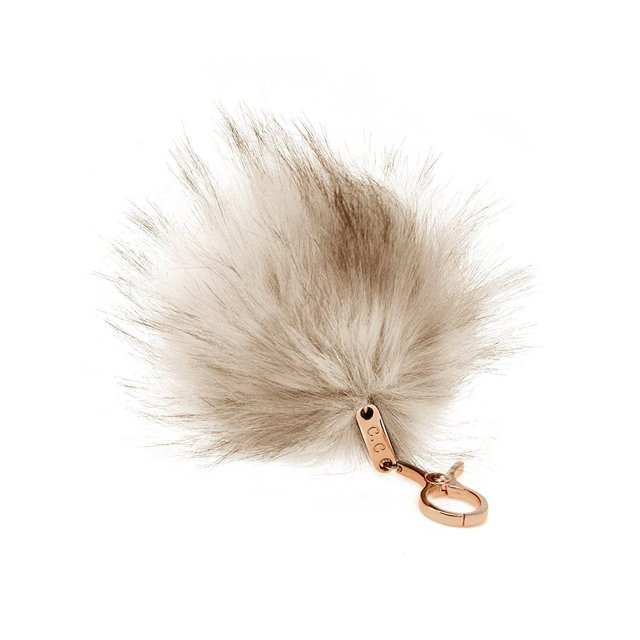 CC Fox Faux Fur Cell Phone Purse Key Chain, Oatmeal
