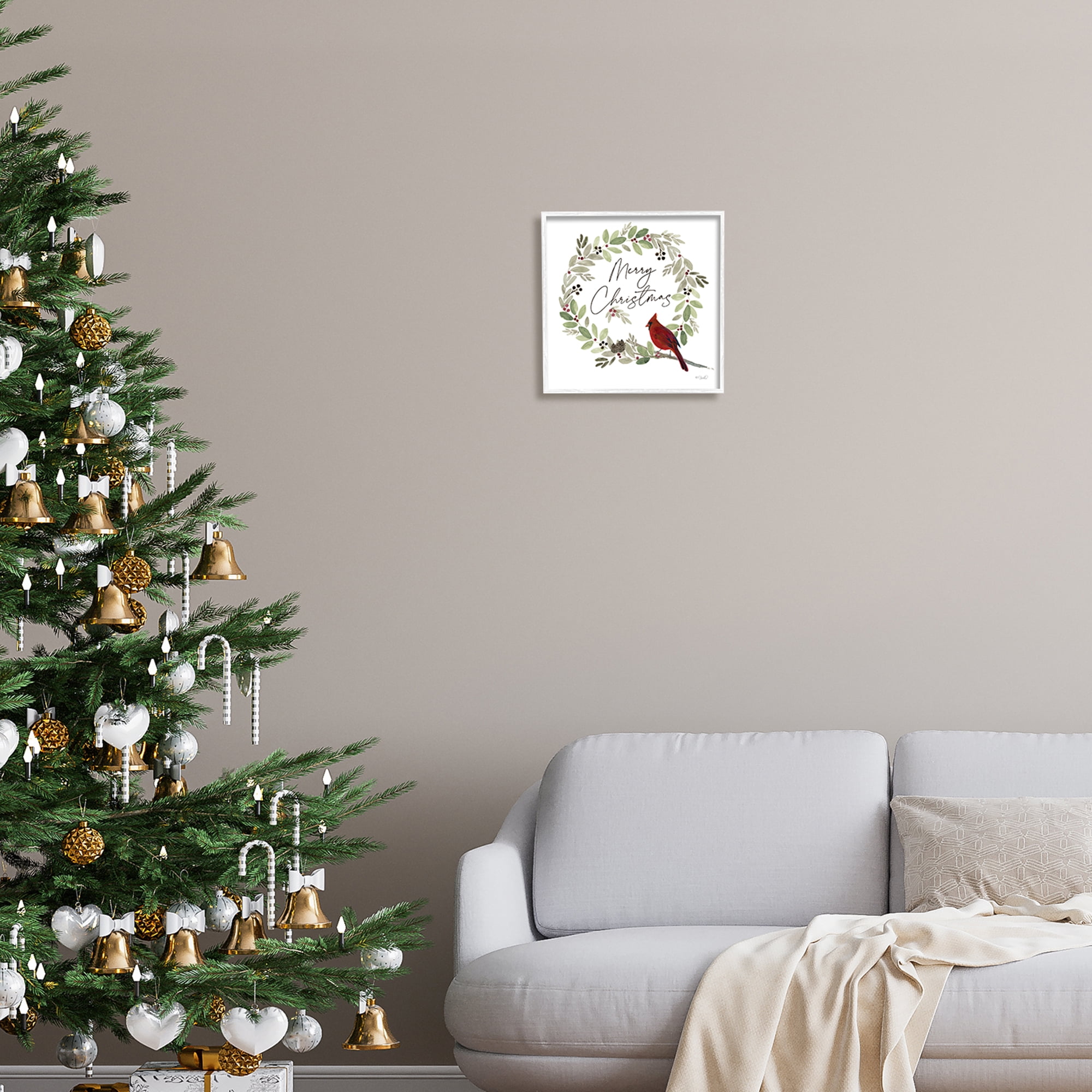 Stupell Industries Merry Christmas Cardinal Holiday Painting White Framed Art Print Wall Art, 12 x 12