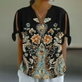 thumbnail image 5 of Going out Tops for Women V Neck Button Floral Printed Tie Shoulder Short Sleeve Blouses Summer Casual Shirts (M, Black), 5 of 7