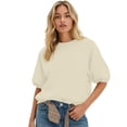 thumbnail image 2 of VOUZZA Womens Short Sleeve Sweatshirt Crewneck Puff Sleeve Pullover Casual Loose Fit Solid Top, 2 of 4