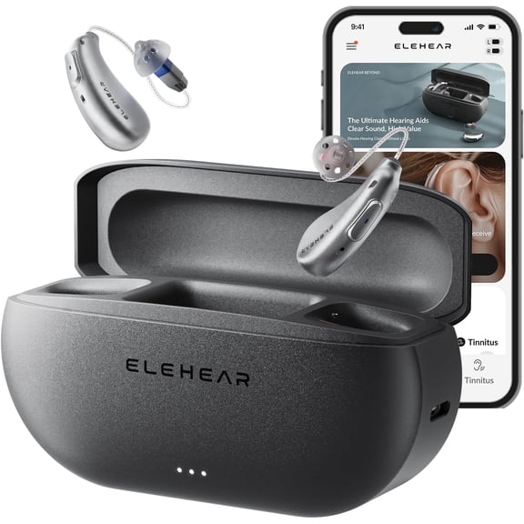 ELEHEAR Beyond OTC Hearing Aids, AI Speech Enhancement, Bluetooth 5.3, Silver Gray