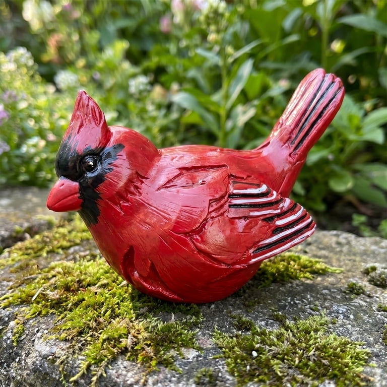 Resin Cardinal Bird Figurine, Northern Red Cardinal Statue