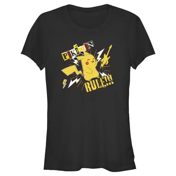 Junior's Pokemon Pikachu Rules Guitar  Graphic Tee Black X Large