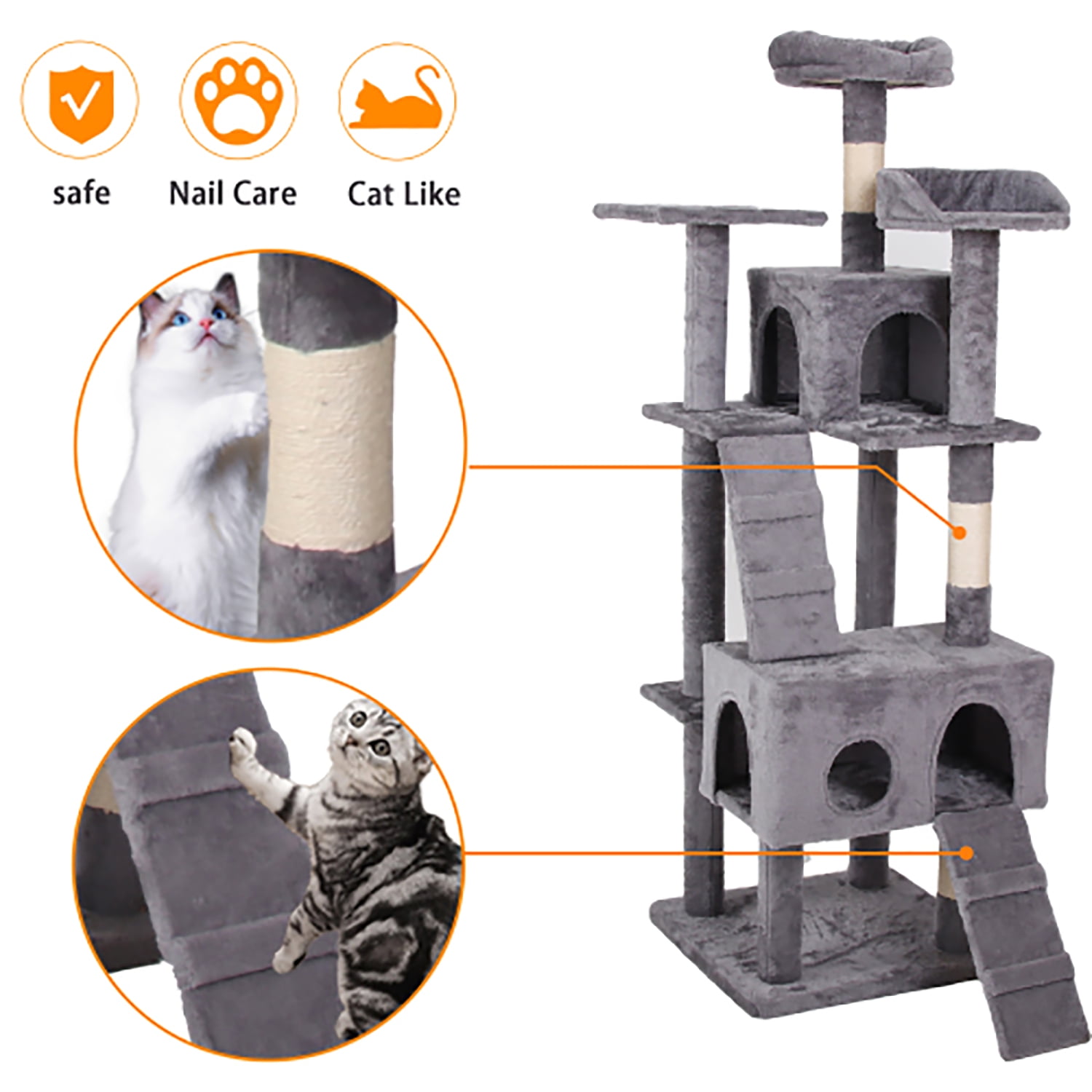 Kadyn Cat Climbing Frame, 60" Cat Tree for Large Cats, Cat Tower, Gray Cat Tree Condo Kadyn Cat Climbing Frame, 60" Cat Tree for Large Cats, Cat Tower, Gray Cat Tree Condo