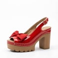thumbnail image 5 of Rokment Womens Bow Platform Chunky Block High Heels Dressy Sandals Bridal Fashion Casual Leather Bowknot Open Peep Toe Heeled Dress Summer Shoes with Back Strap for Wedding Red Size 6.5, 5 of 6