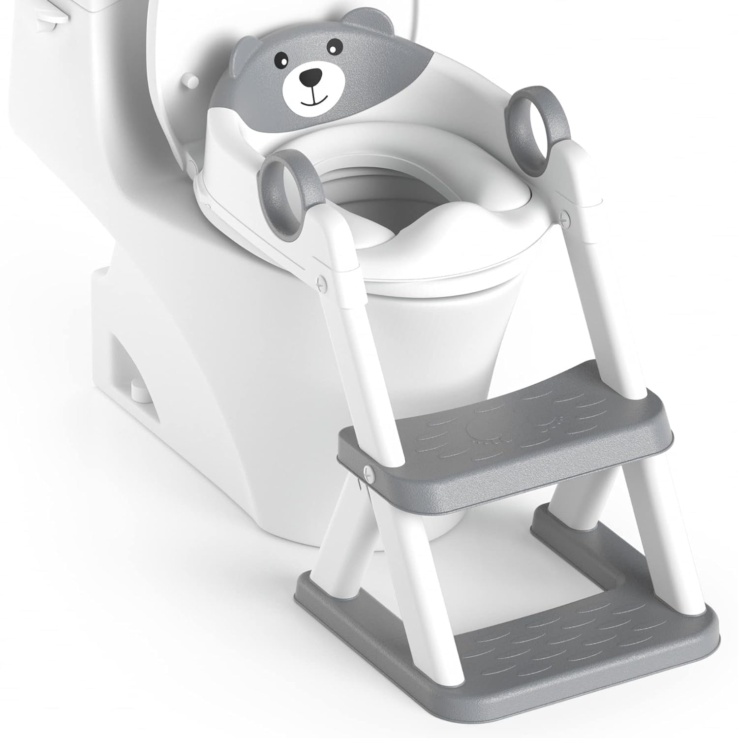 Rabb 1st ® Potty Training Seat, Toddler Toilet Seat for Kids Boys Girls, 2 in1 Potty Training Toilet with Step Stool, 6 Adjustable Height, Splash Guard, Stable Triangular Anti-Slip Design(Grey)