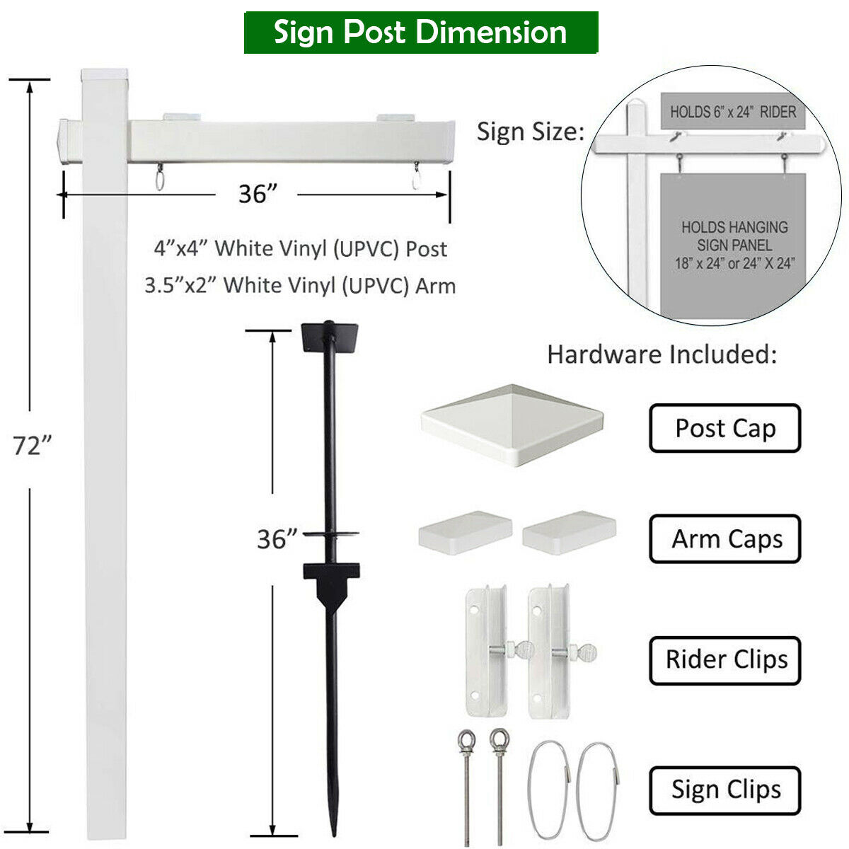 Gymax Fashion 6' UPVC Real Estate Sign Post Open House Yard Home for Sale White W/Stake