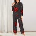 thumbnail image 3 of Kll Red Ladybugs On Dark Background Print Women'S Long Sleeve Pajamas With Pants Sleepwear Loungewear 2 Set-Small, 3 of 9