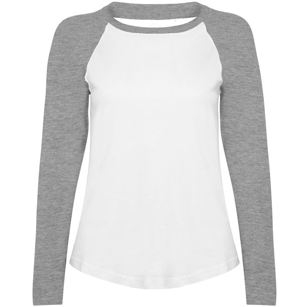Skinnifit - Camiseta de manga larga estilo béisbol para mujer (Blanco/gris)